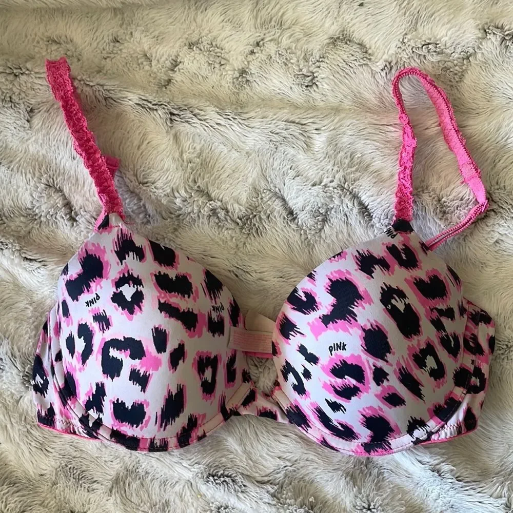 Victoria’s Secret PINK Push-up Bra Hot Pink Leopard Print 34C